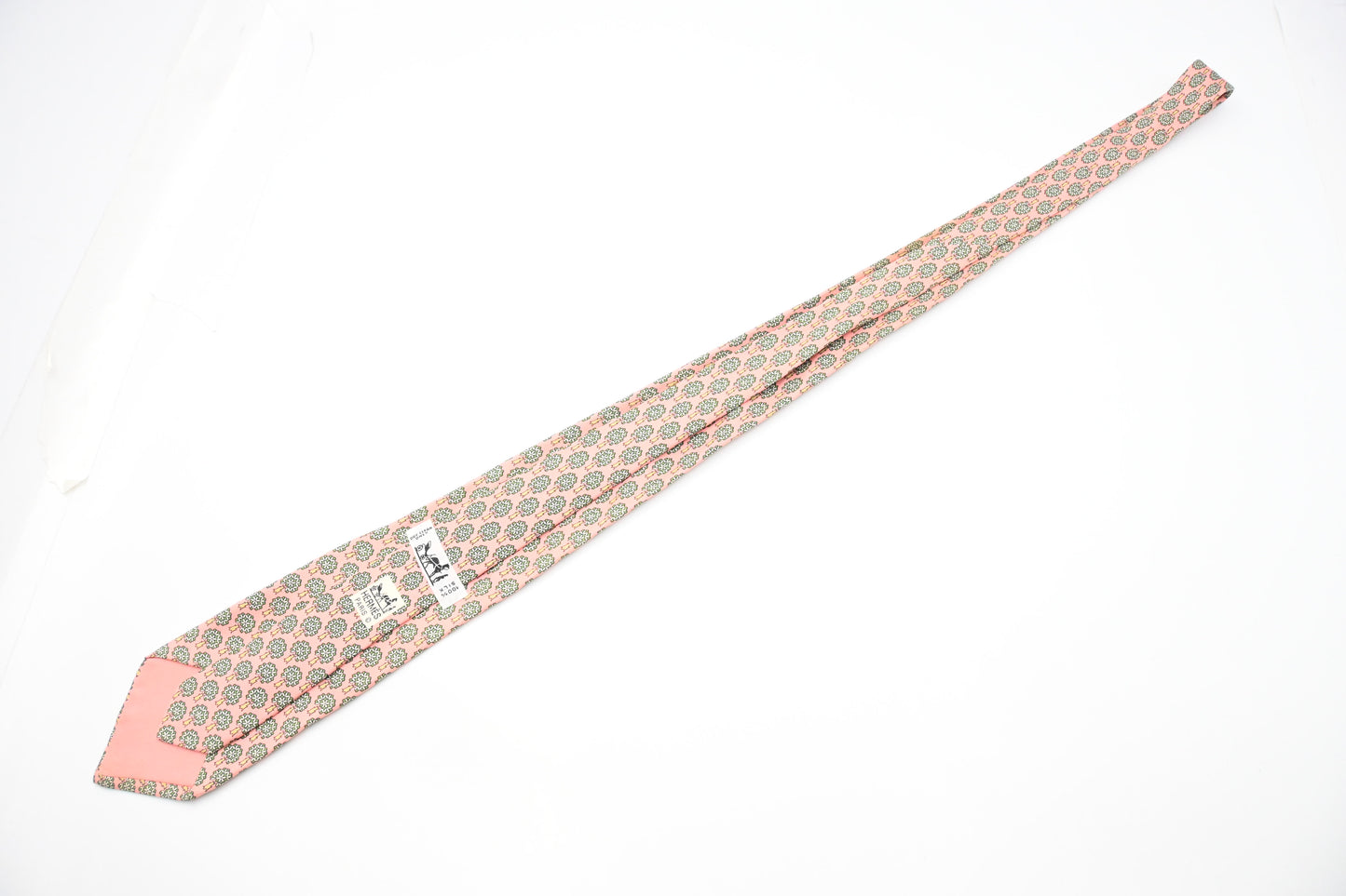 Hermes Tie in Pale Pink and Green Silk