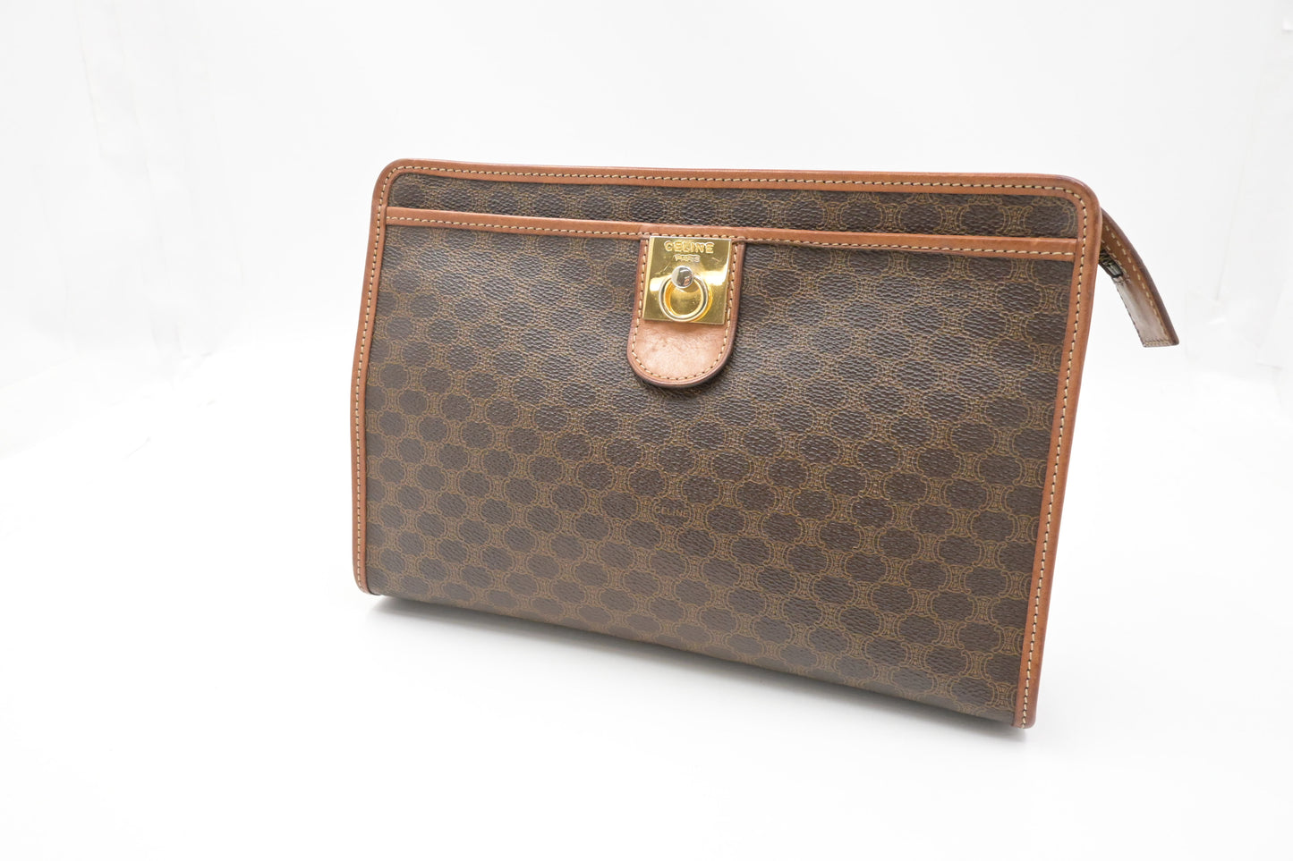 Celine Pouch in Brown Macadam Canvas