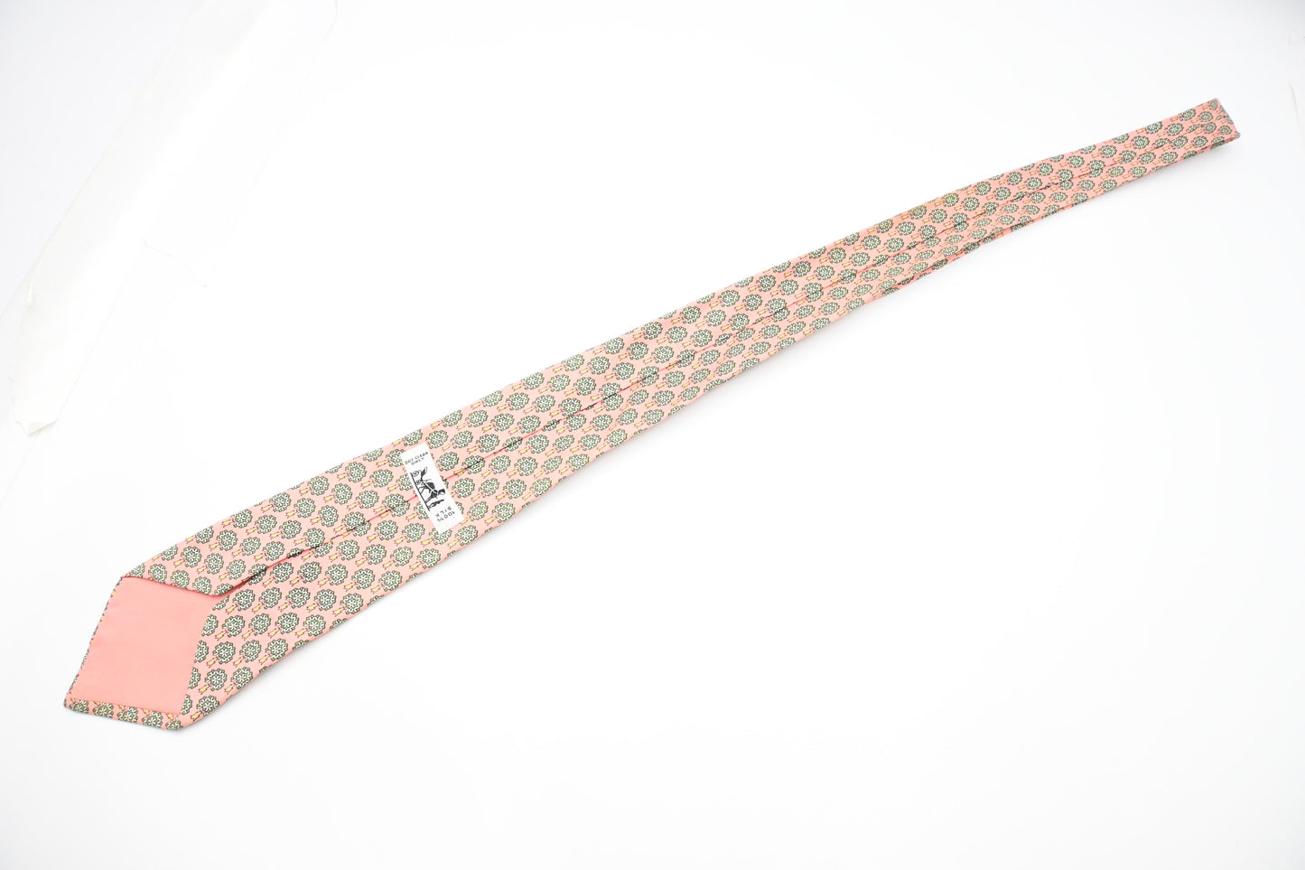 Hermes Tie in Pale Pink and Green Silk