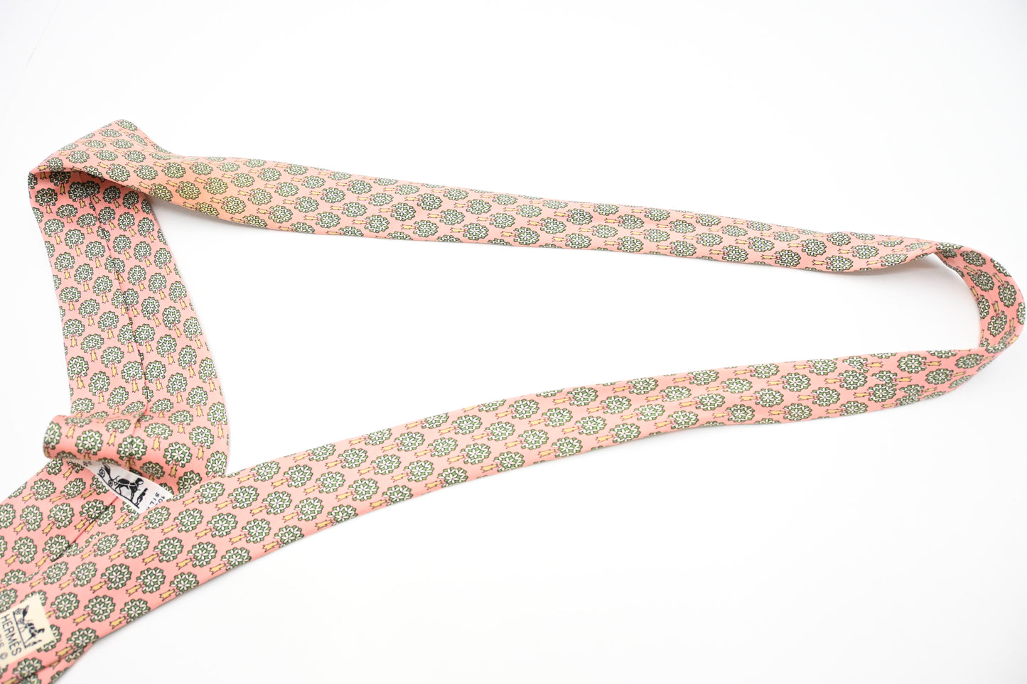 Hermes Tie in Pale Pink and Green Silk