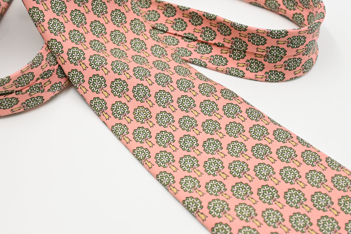 Hermes Tie in Pale Pink and Green Silk