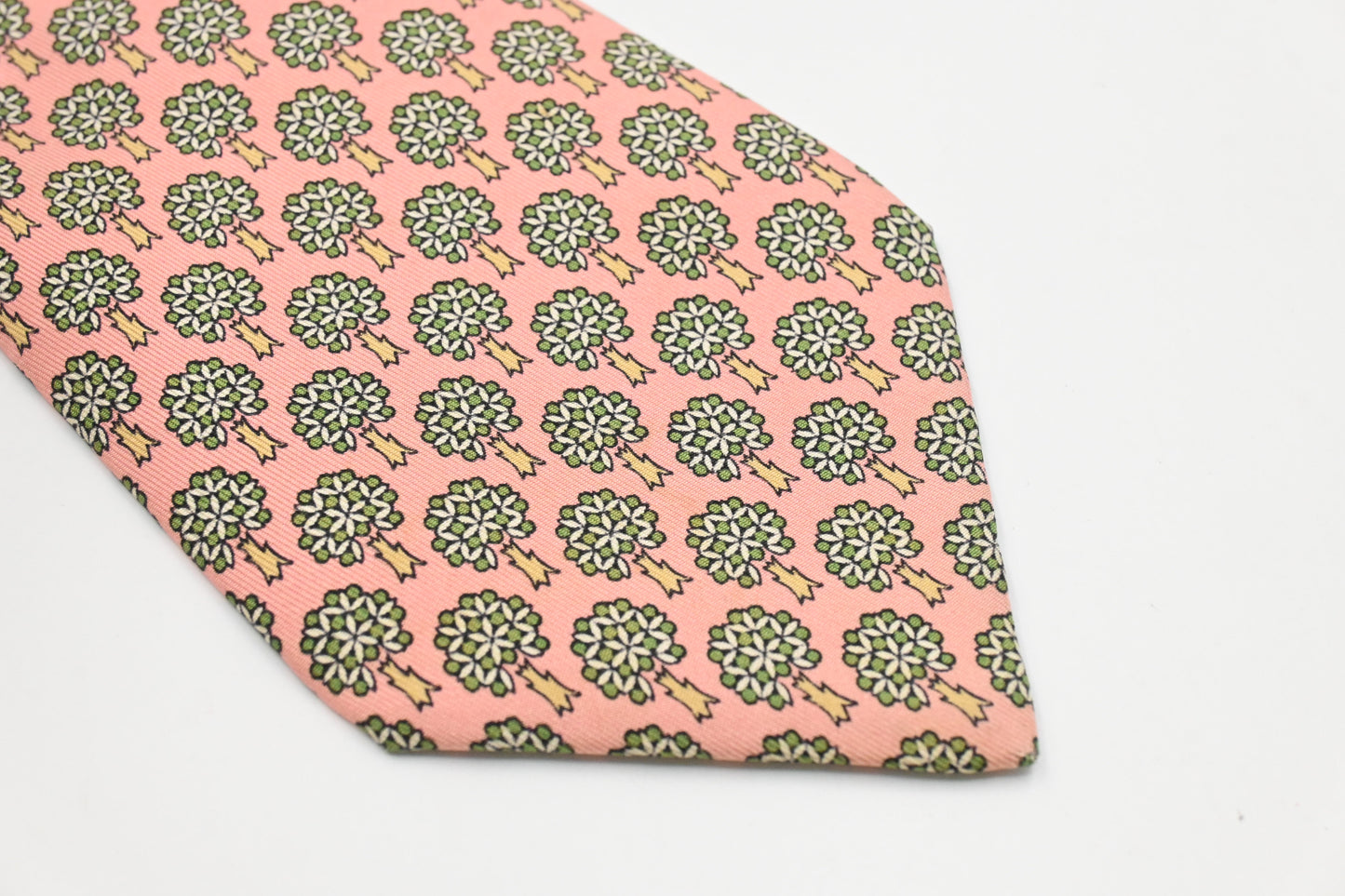 Hermes Tie in Pale Pink and Green Silk