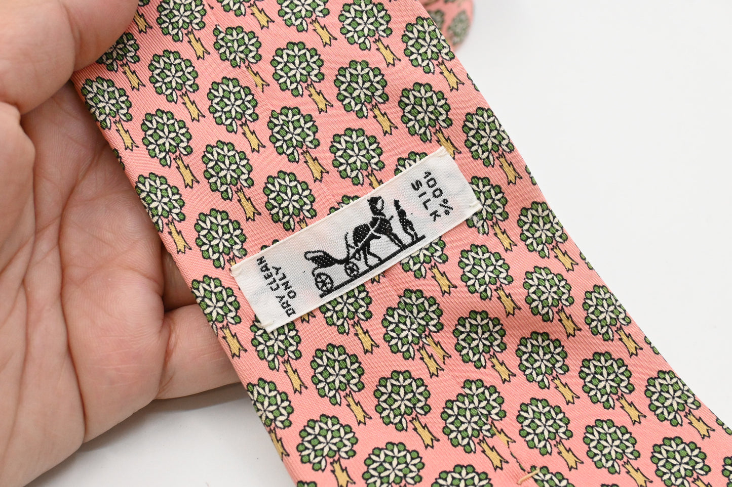 Hermes Tie in Pale Pink and Green Silk