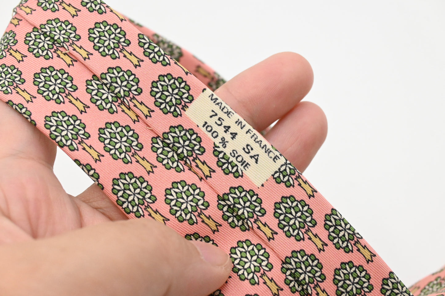 Hermes Tie in Pale Pink and Green Silk