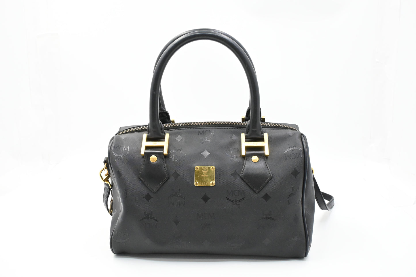 MCM 2way Boston Bag in Black Coated Canvas