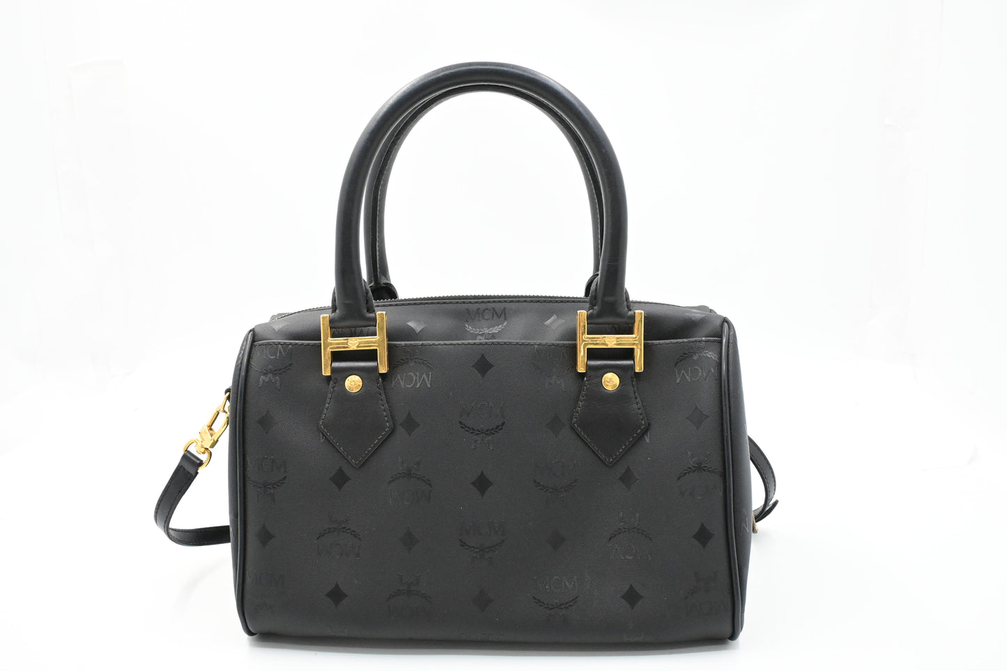 MCM 2way Boston Bag in Black Coated Canvas