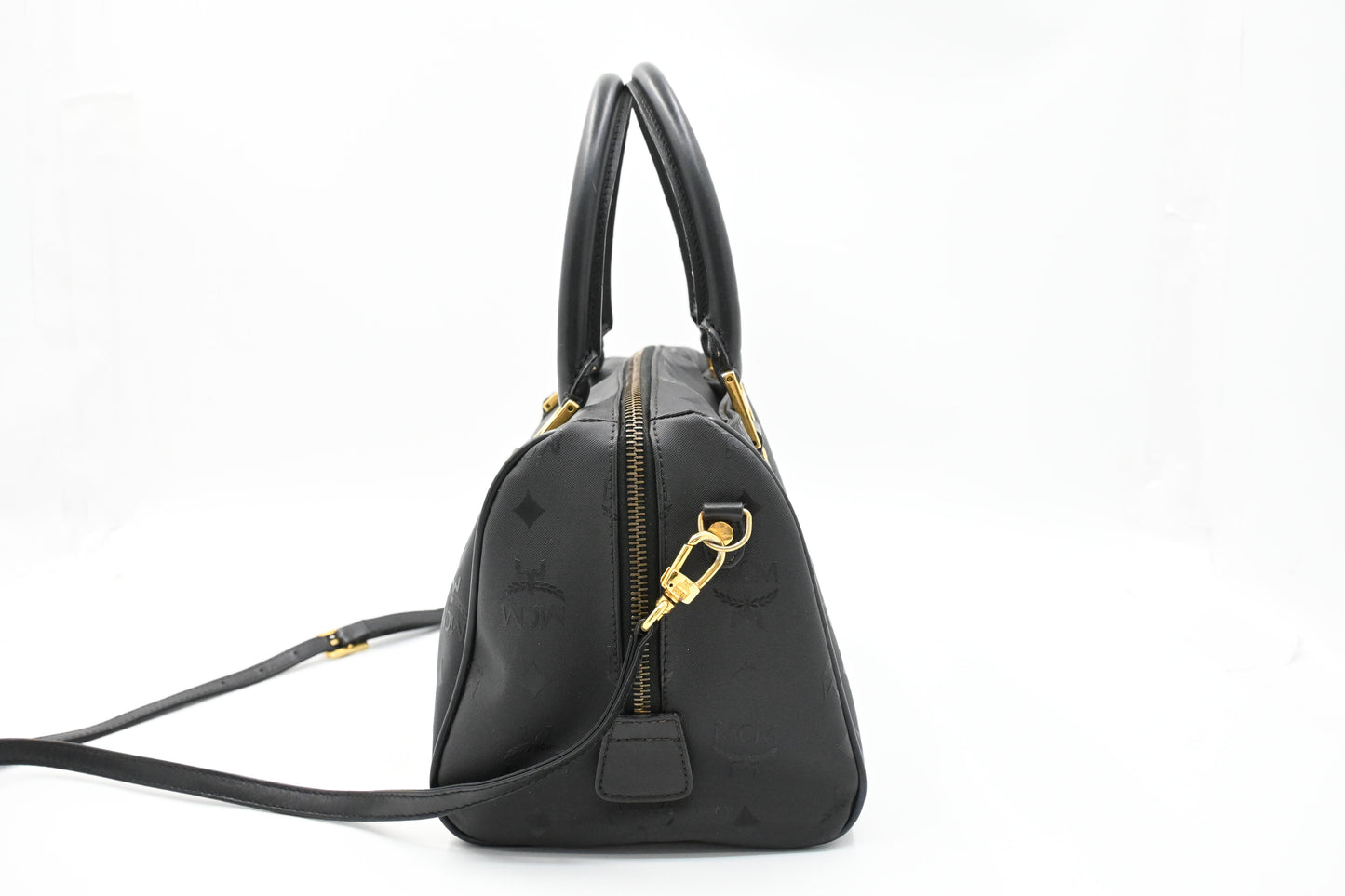 MCM 2way Boston Bag in Black Coated Canvas