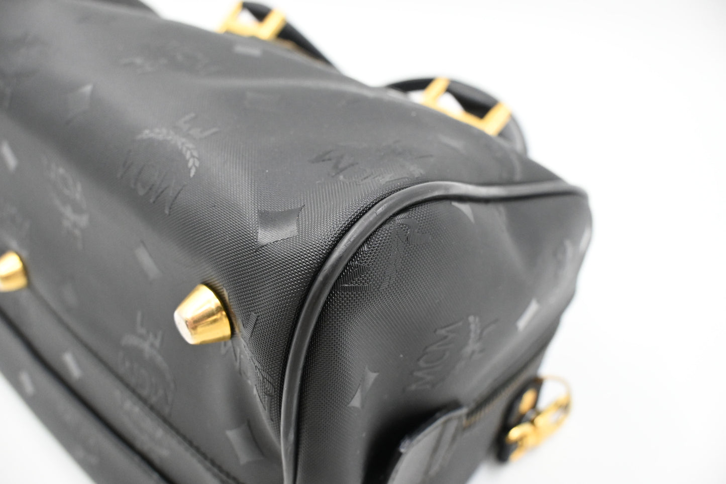 MCM 2way Boston Bag in Black Coated Canvas