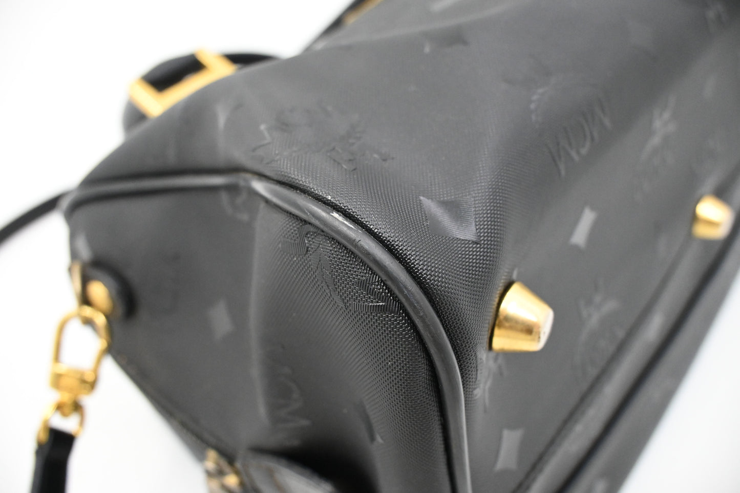 MCM 2way Boston Bag in Black Coated Canvas