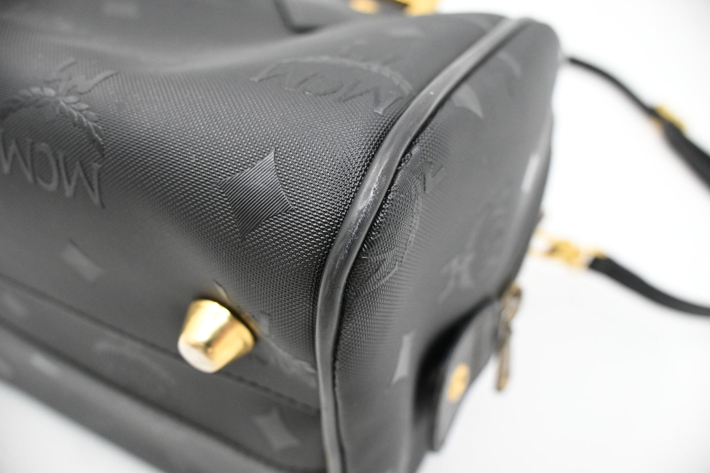 MCM 2way Boston Bag in Black Coated Canvas