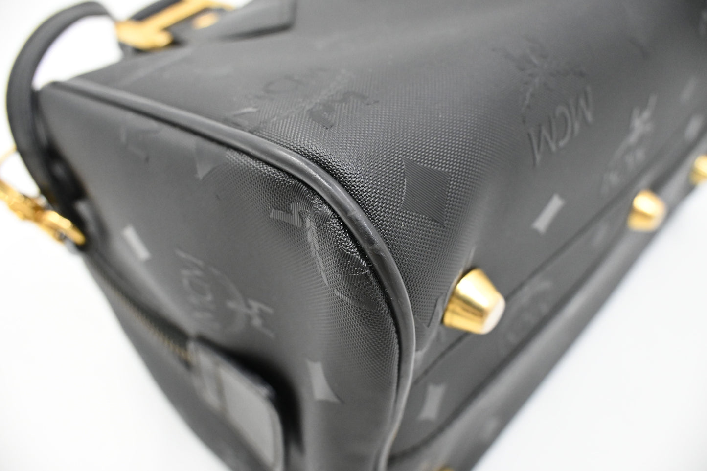 MCM 2way Boston Bag in Black Coated Canvas