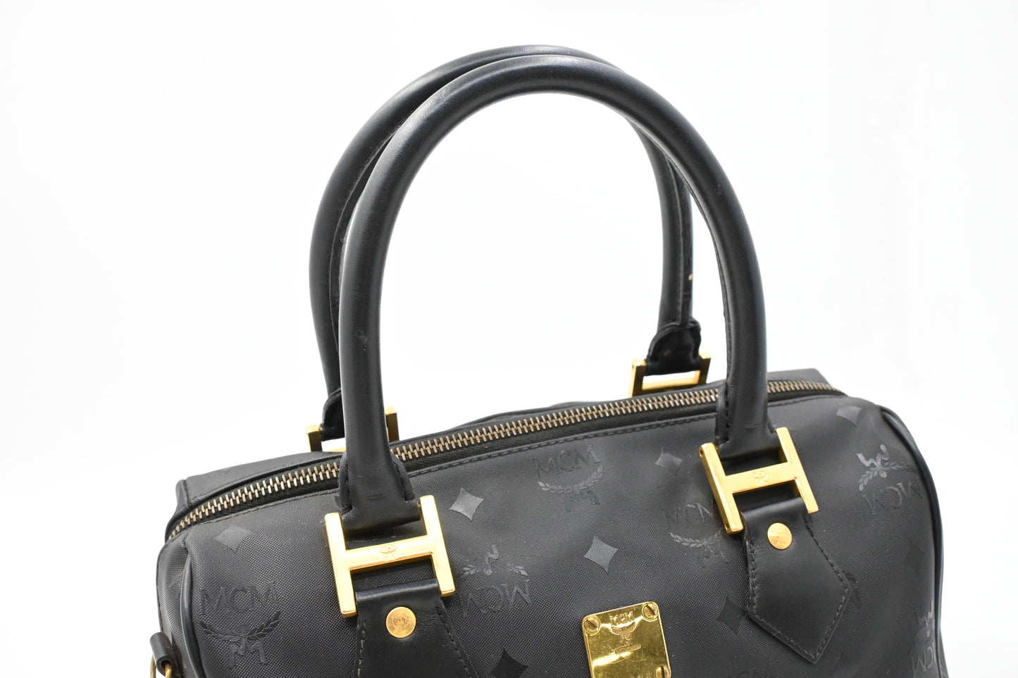 MCM 2way Boston Bag in Black Coated Canvas