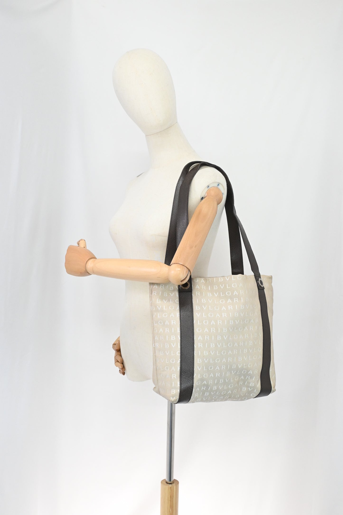 Bvlgari Tote Bag in Beige Canvas