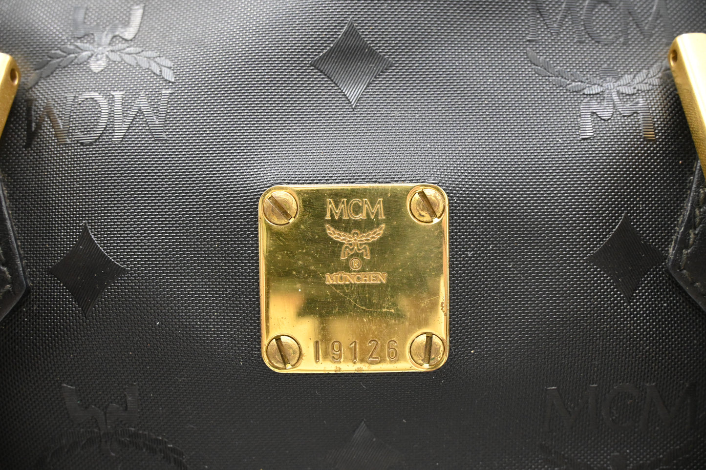 MCM 2way Boston Bag in Black Coated Canvas