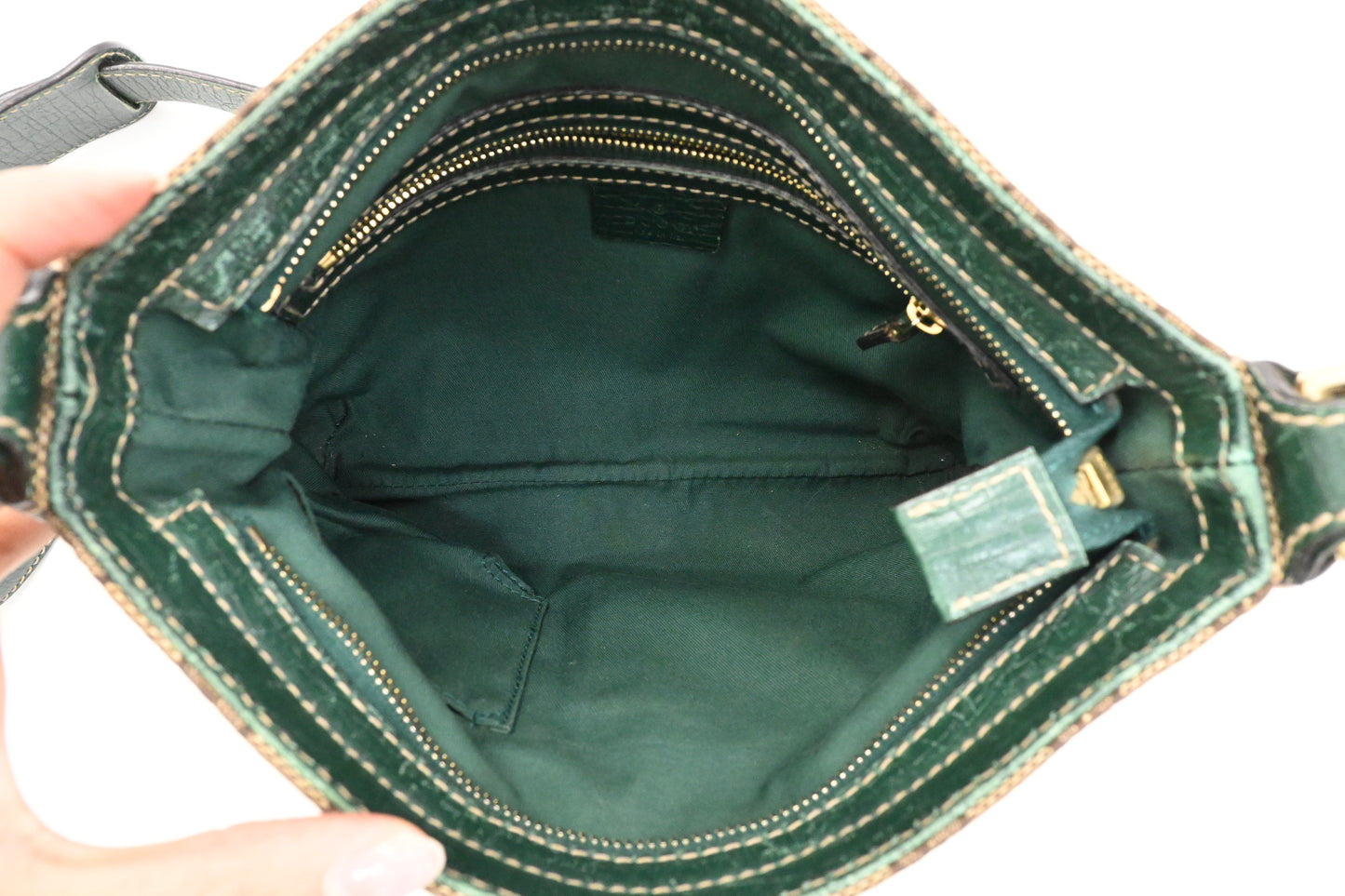 Gucci Horsebit Crossbody in GG Canvas and Green Leather