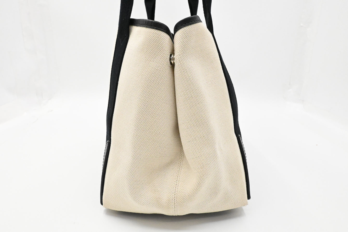Balenciaga Medium Navy Cabas Tote in Ecru and Black Canvas