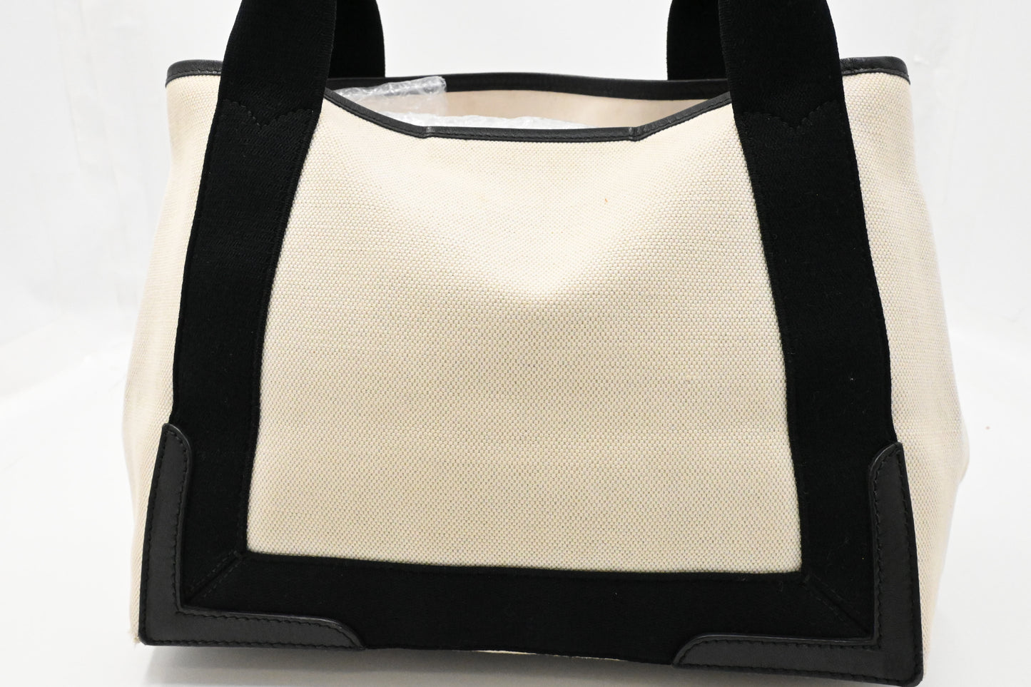 Balenciaga Medium Navy Cabas Tote in Ecru and Black Canvas