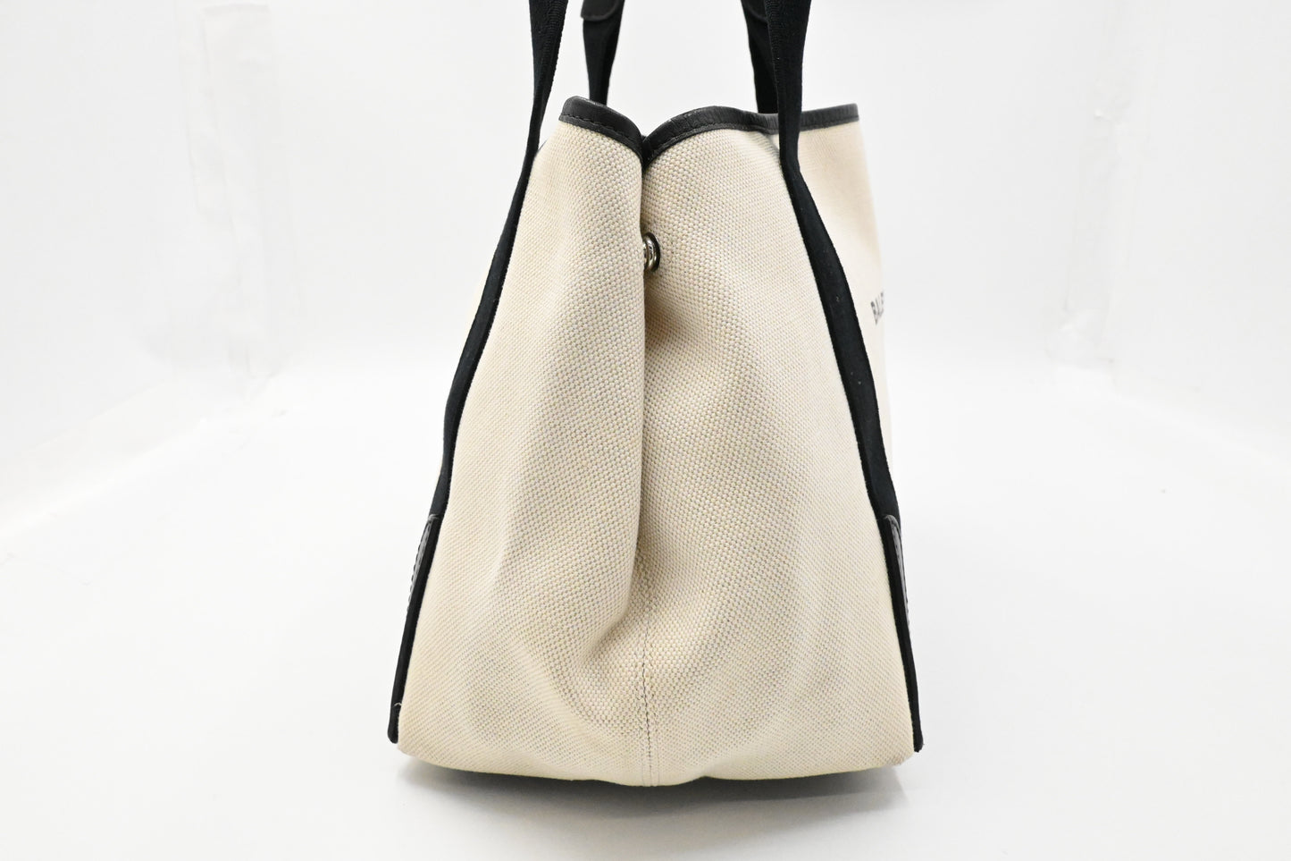 Balenciaga Medium Navy Cabas Tote in Ecru and Black Canvas