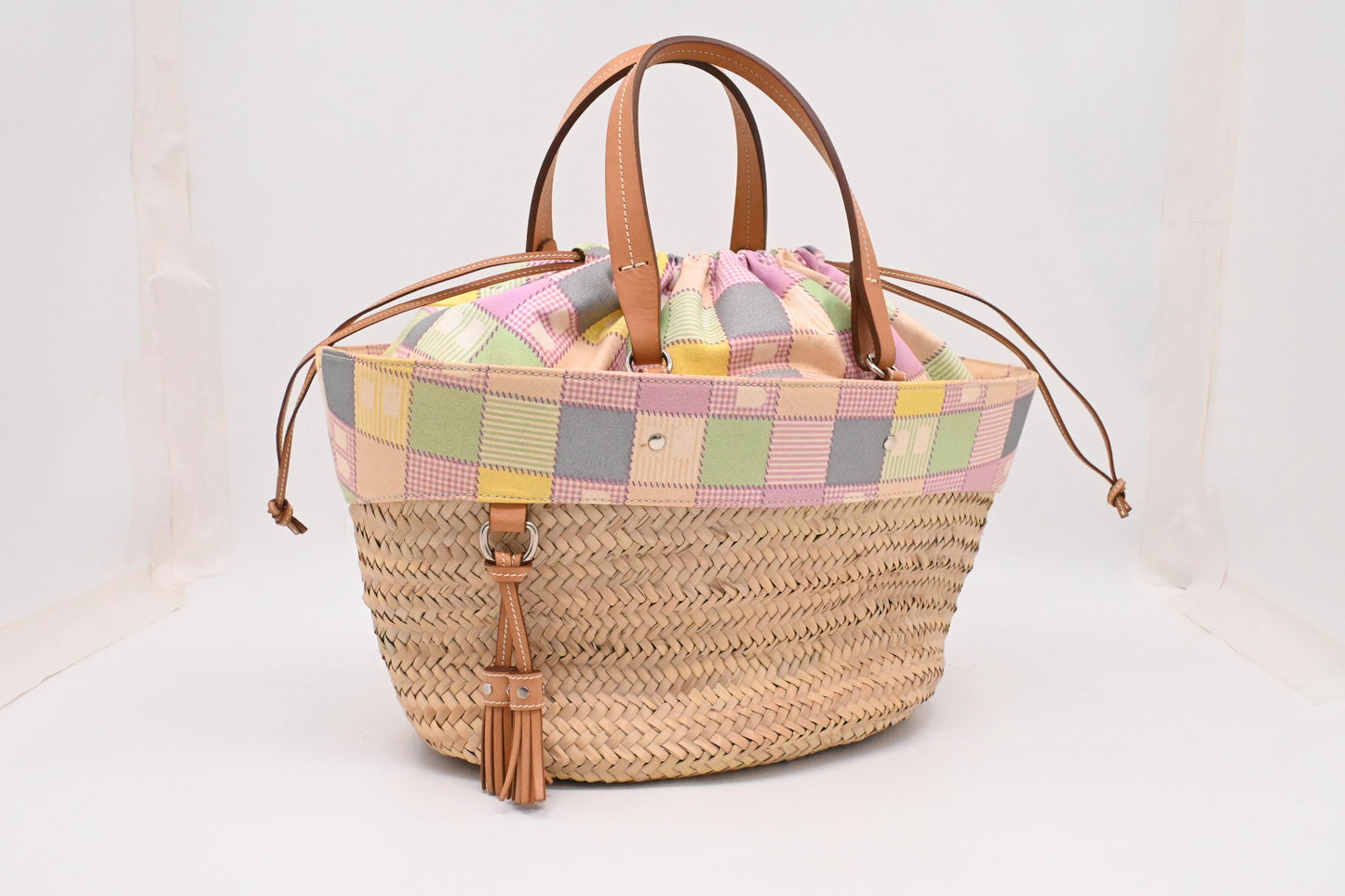 Bally Tote Bag in Multicolor Canvas and Beige Wicker