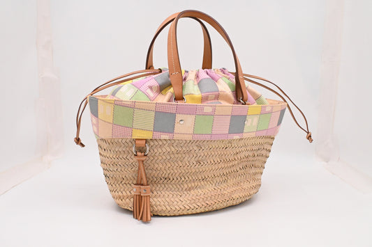 Bally Tote Bag in Multicolor Canvas and Beige Wicker