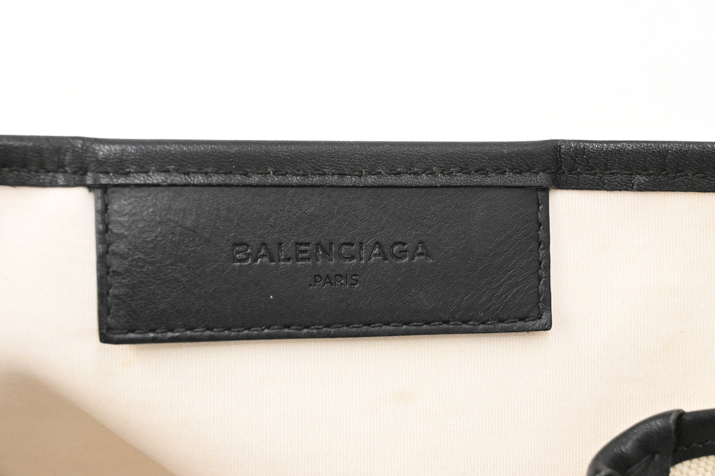 Balenciaga Medium Navy Cabas Tote in Ecru and Black Canvas