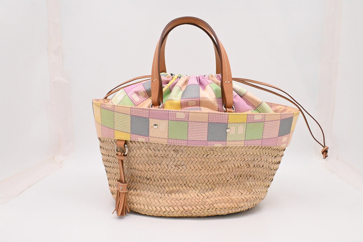 Bally Tote Bag in Multicolor Canvas and Beige Wicker