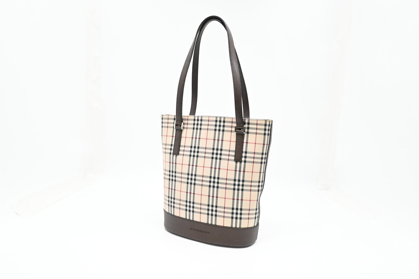 Burberry Bucket Shoulder Bag in Beige Checked Canvas