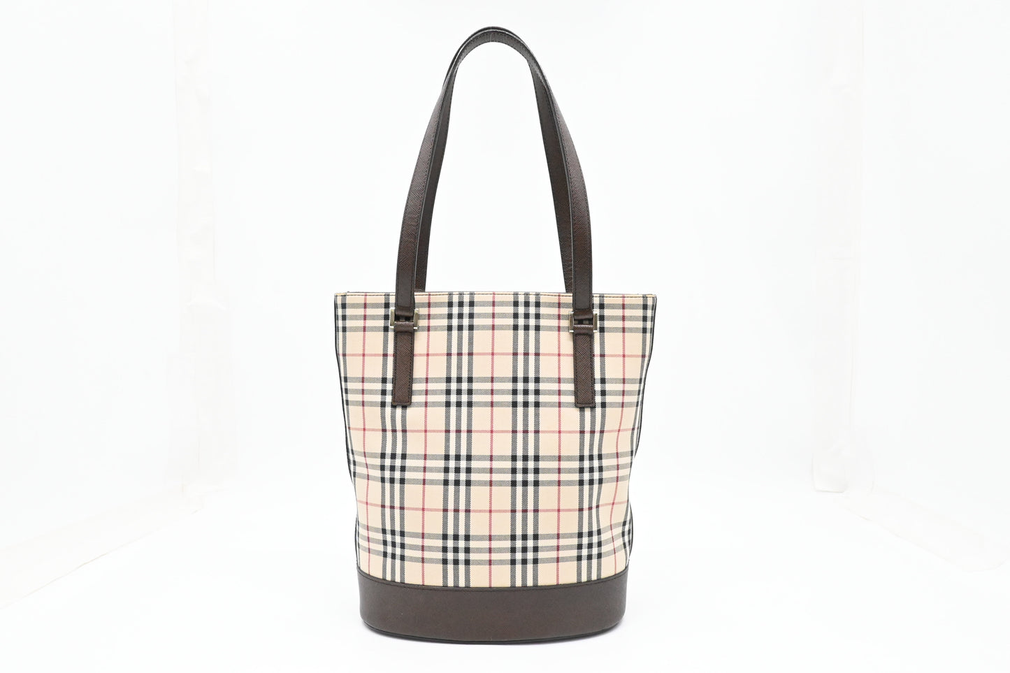 Burberry Bucket Shoulder Bag in Beige Checked Canvas