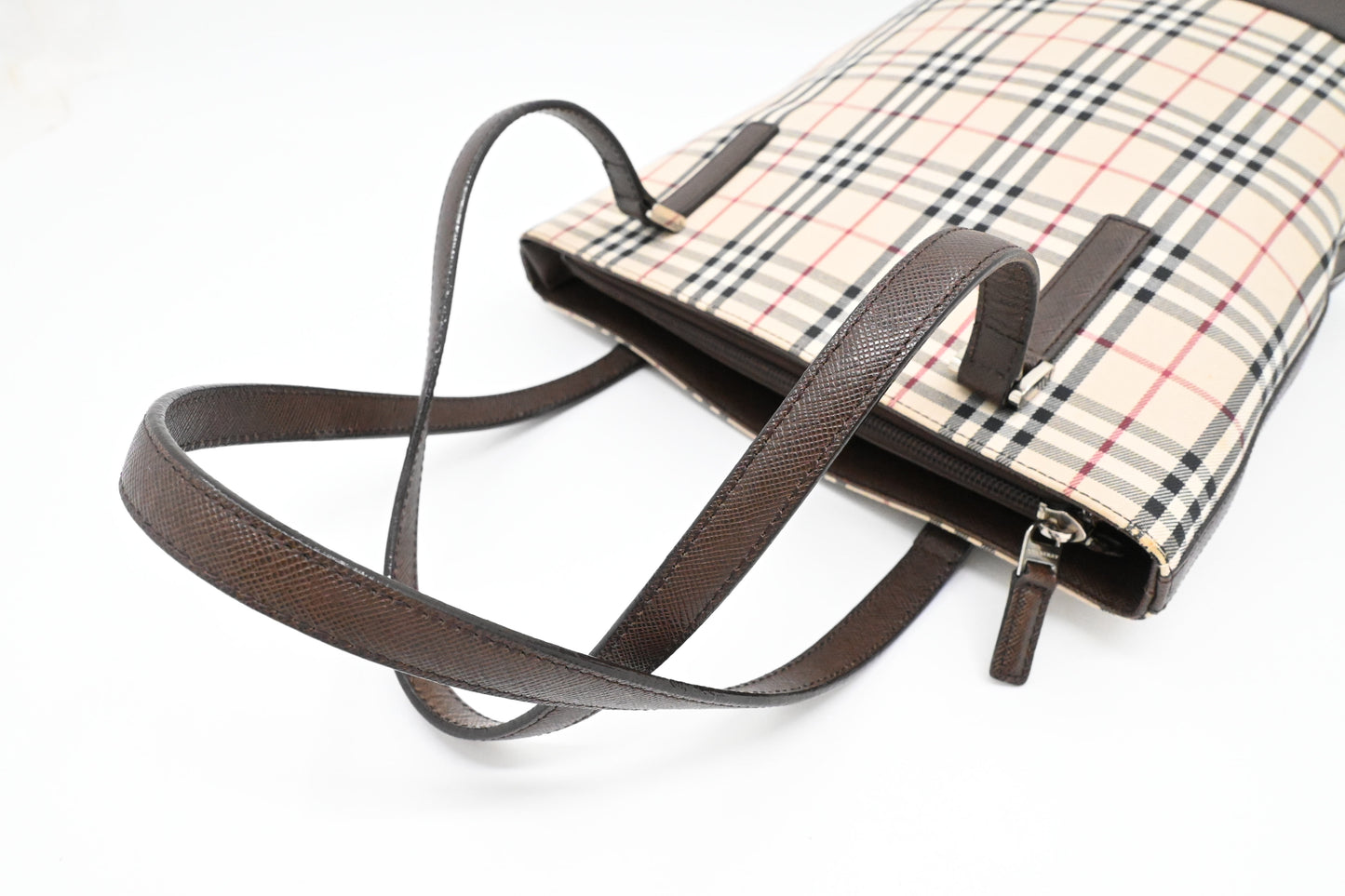 Burberry Bucket Shoulder Bag in Beige Checked Canvas