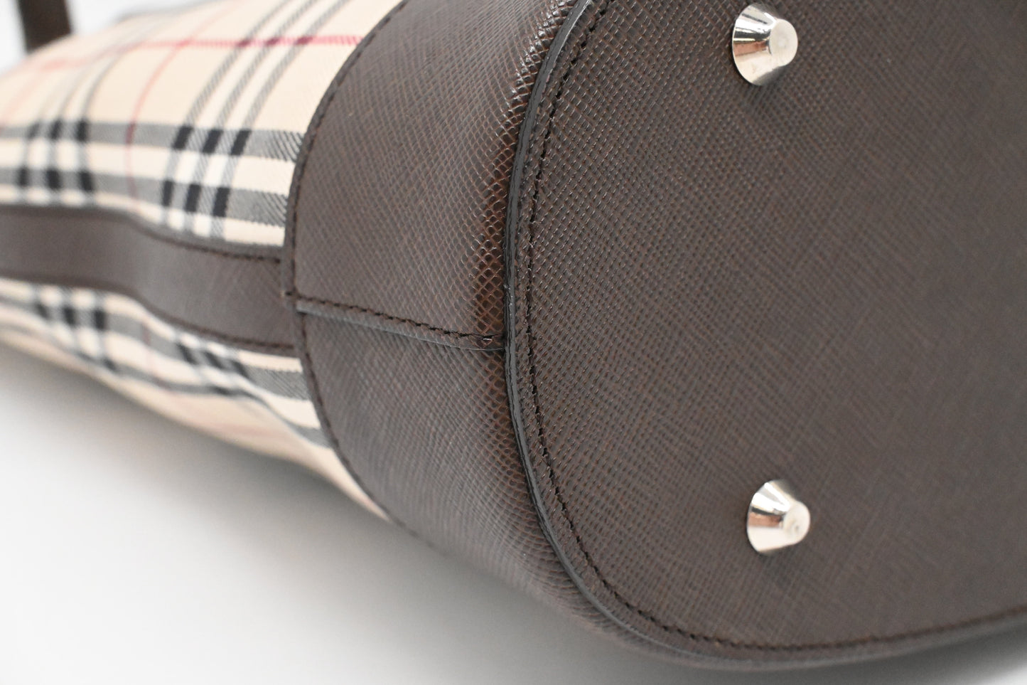 Burberry Bucket Shoulder Bag in Beige Checked Canvas