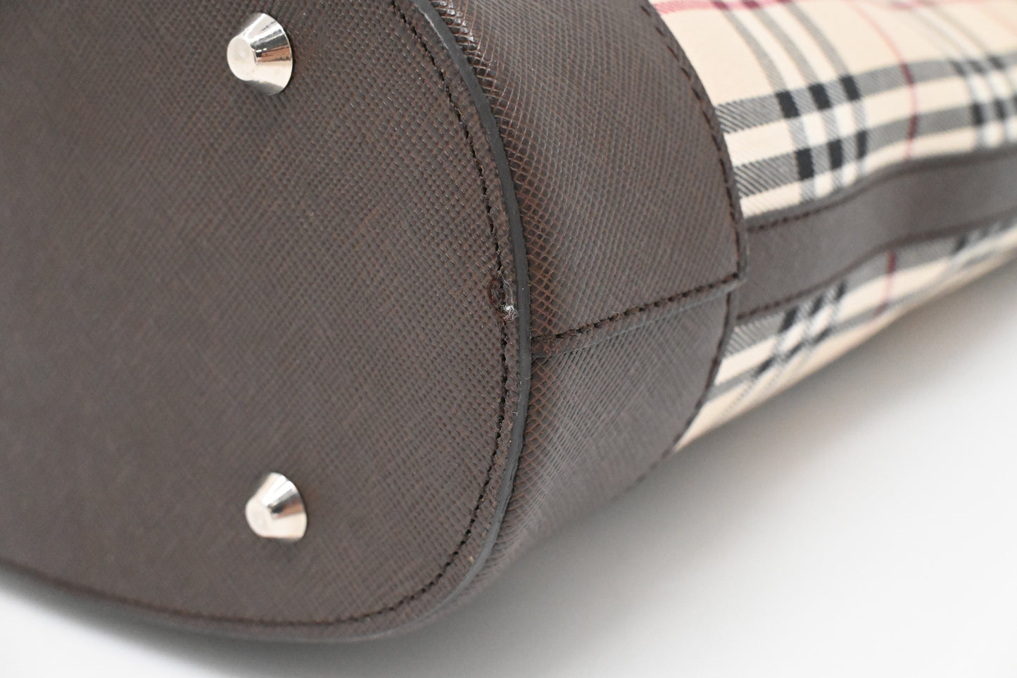 Burberry Bucket Shoulder Bag in Beige Checked Canvas