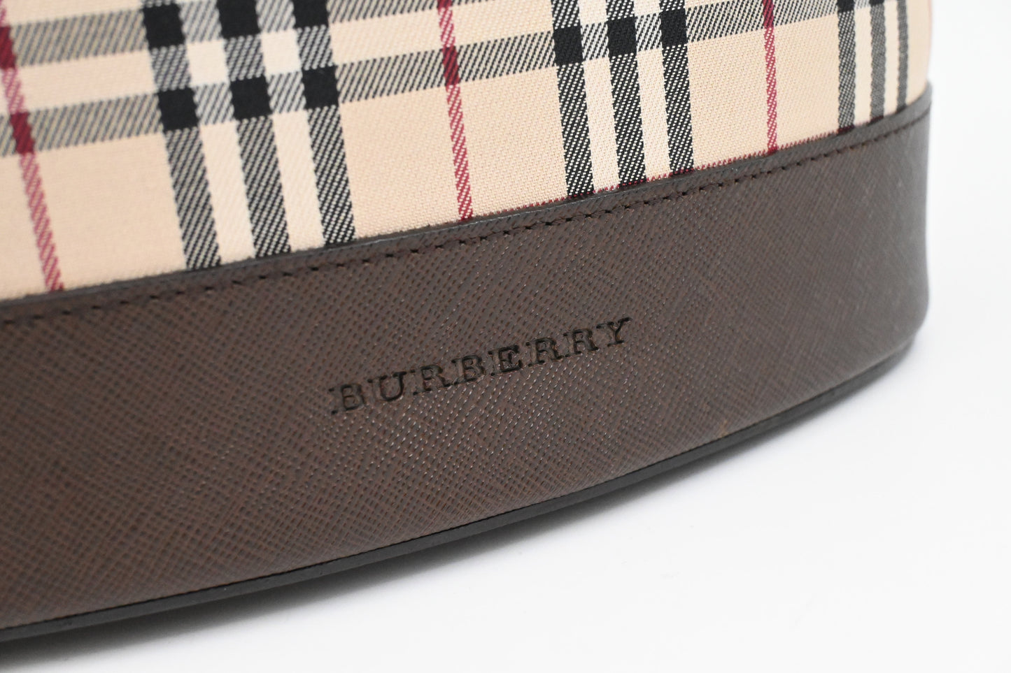Burberry Bucket Shoulder Bag in Beige Checked Canvas