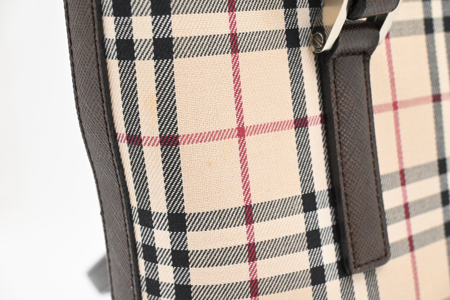 Burberry Bucket Shoulder Bag in Beige Checked Canvas