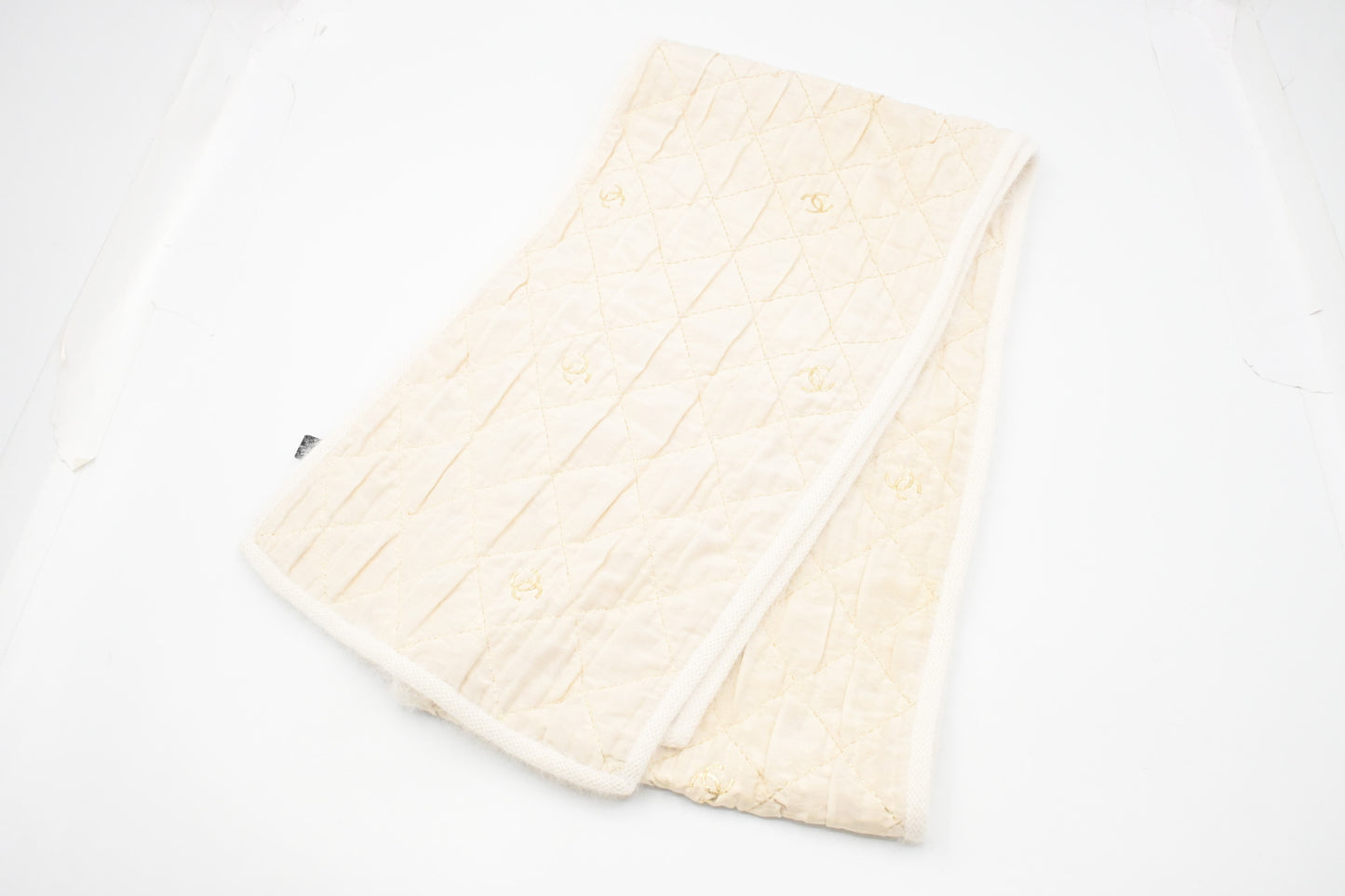 Chanel White and Gold Quilted Scarf