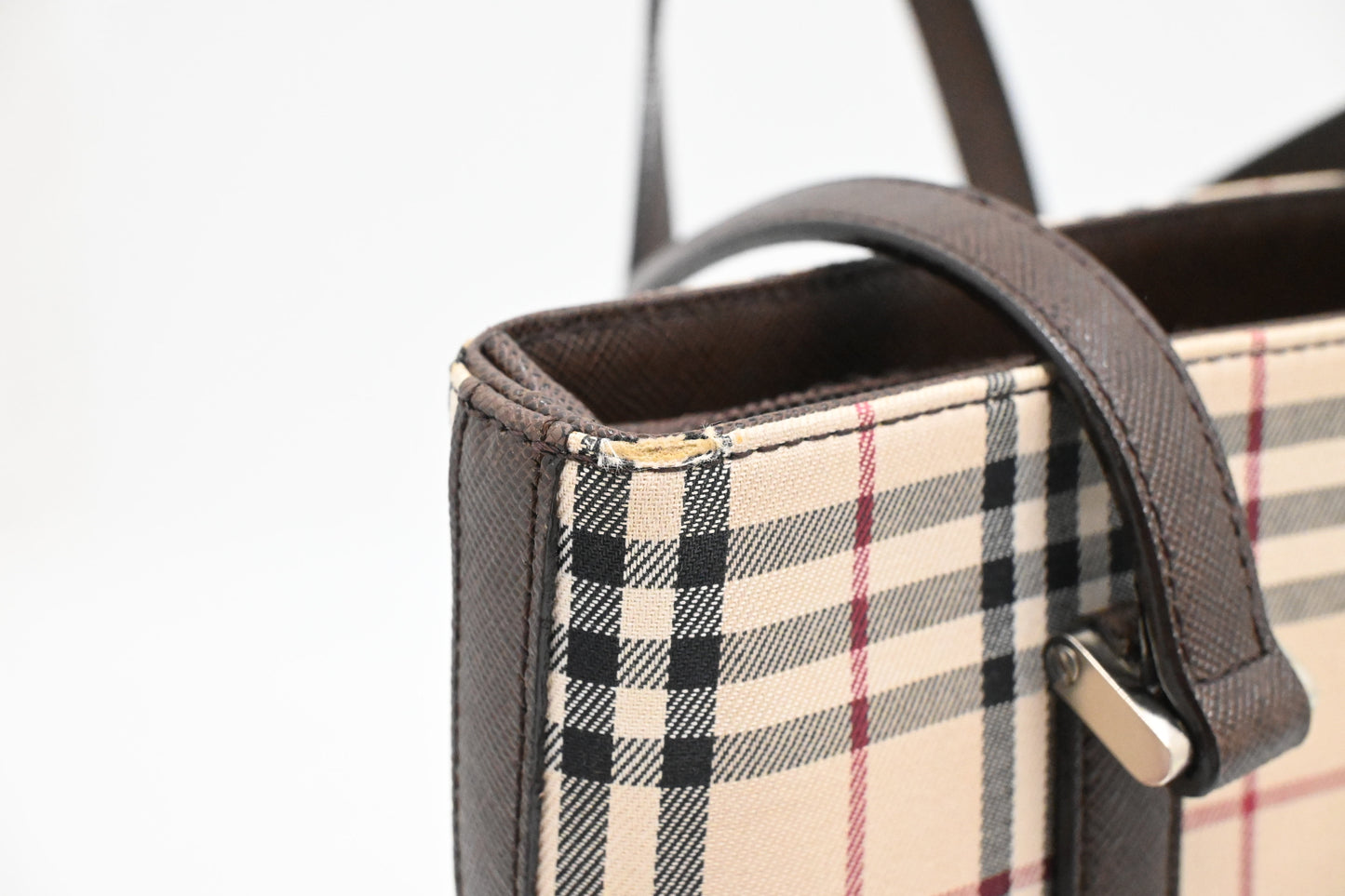 Burberry Bucket Shoulder Bag in Beige Checked Canvas