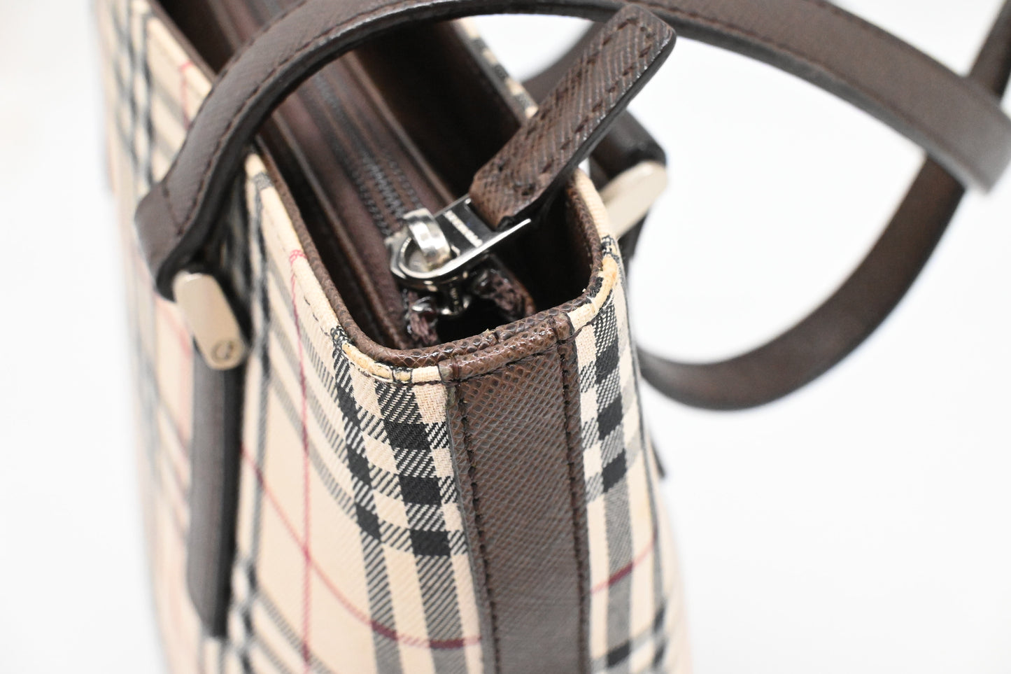 Burberry Bucket Shoulder Bag in Beige Checked Canvas