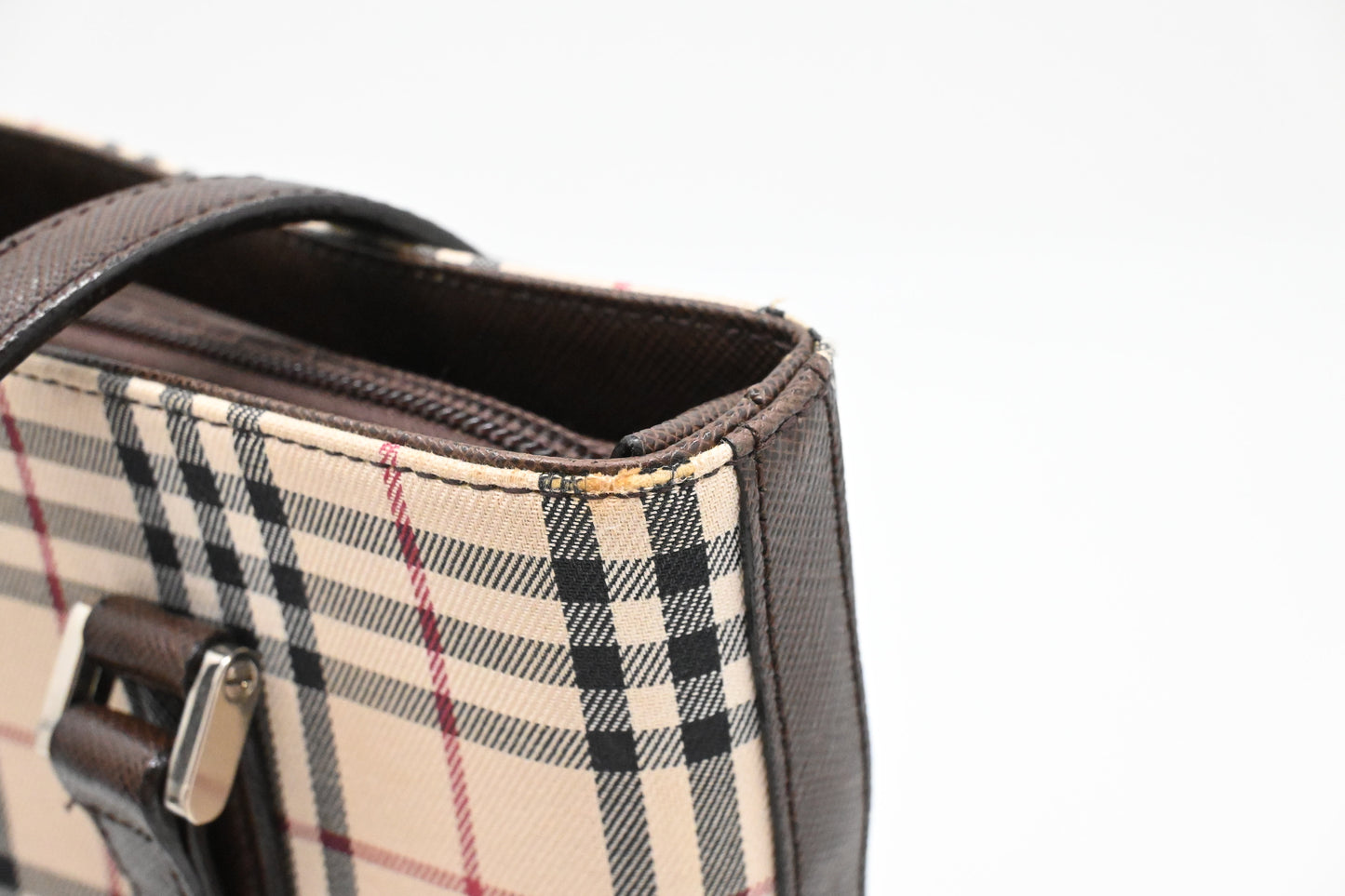 Burberry Bucket Shoulder Bag in Beige Checked Canvas