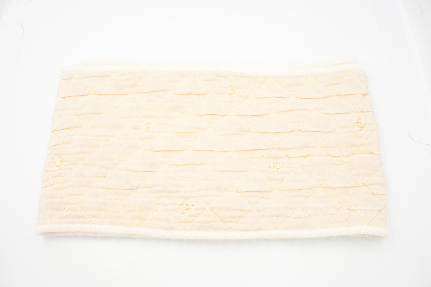 Chanel White and Gold Quilted Scarf