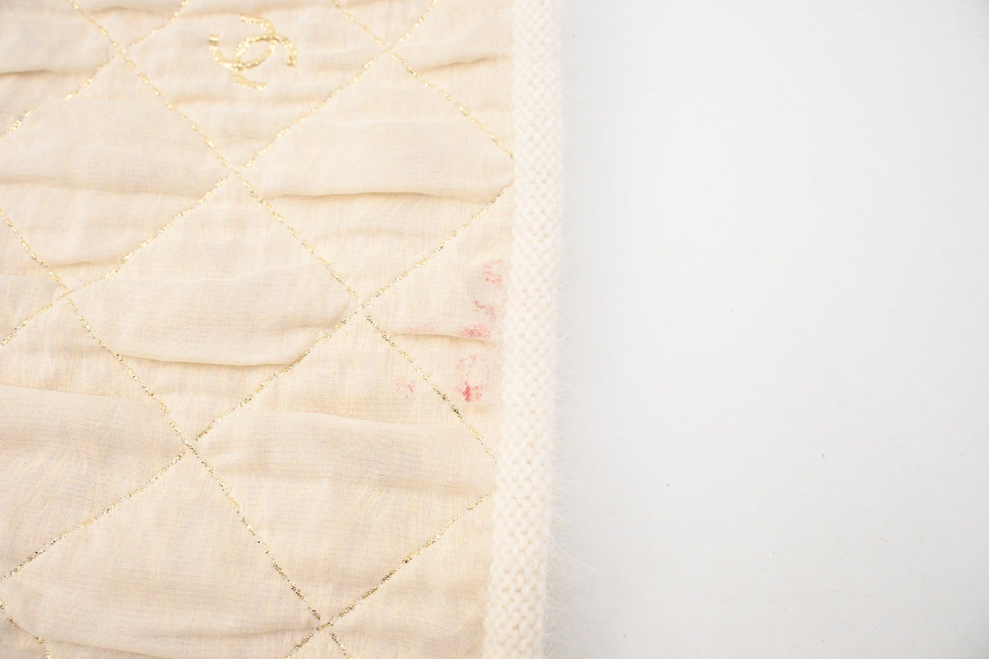 Chanel White and Gold Quilted Scarf