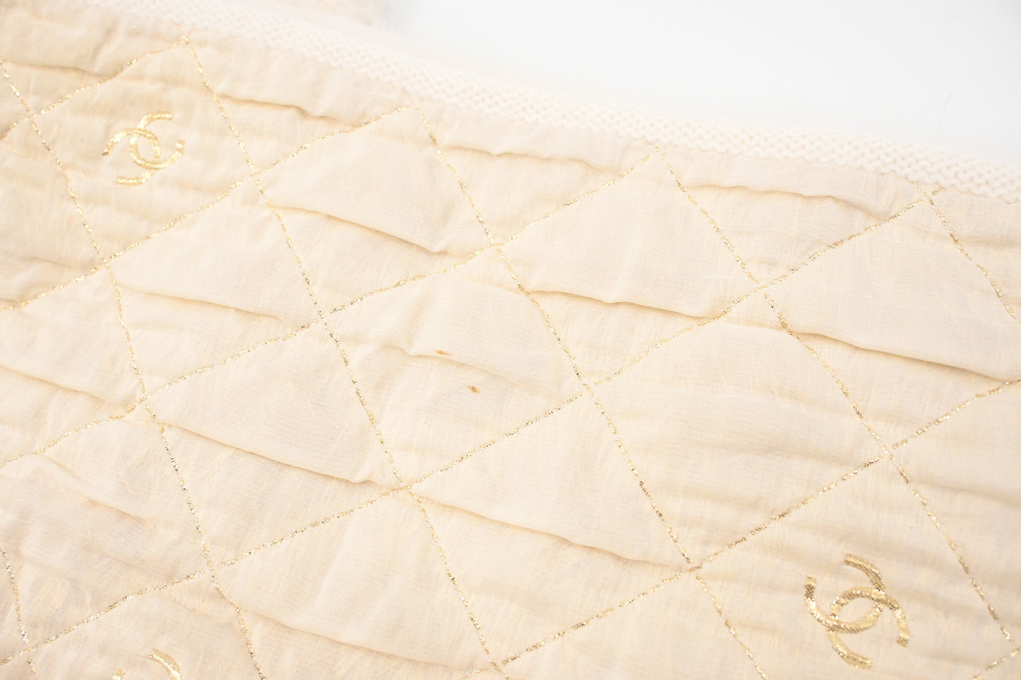 Chanel White and Gold Quilted Scarf