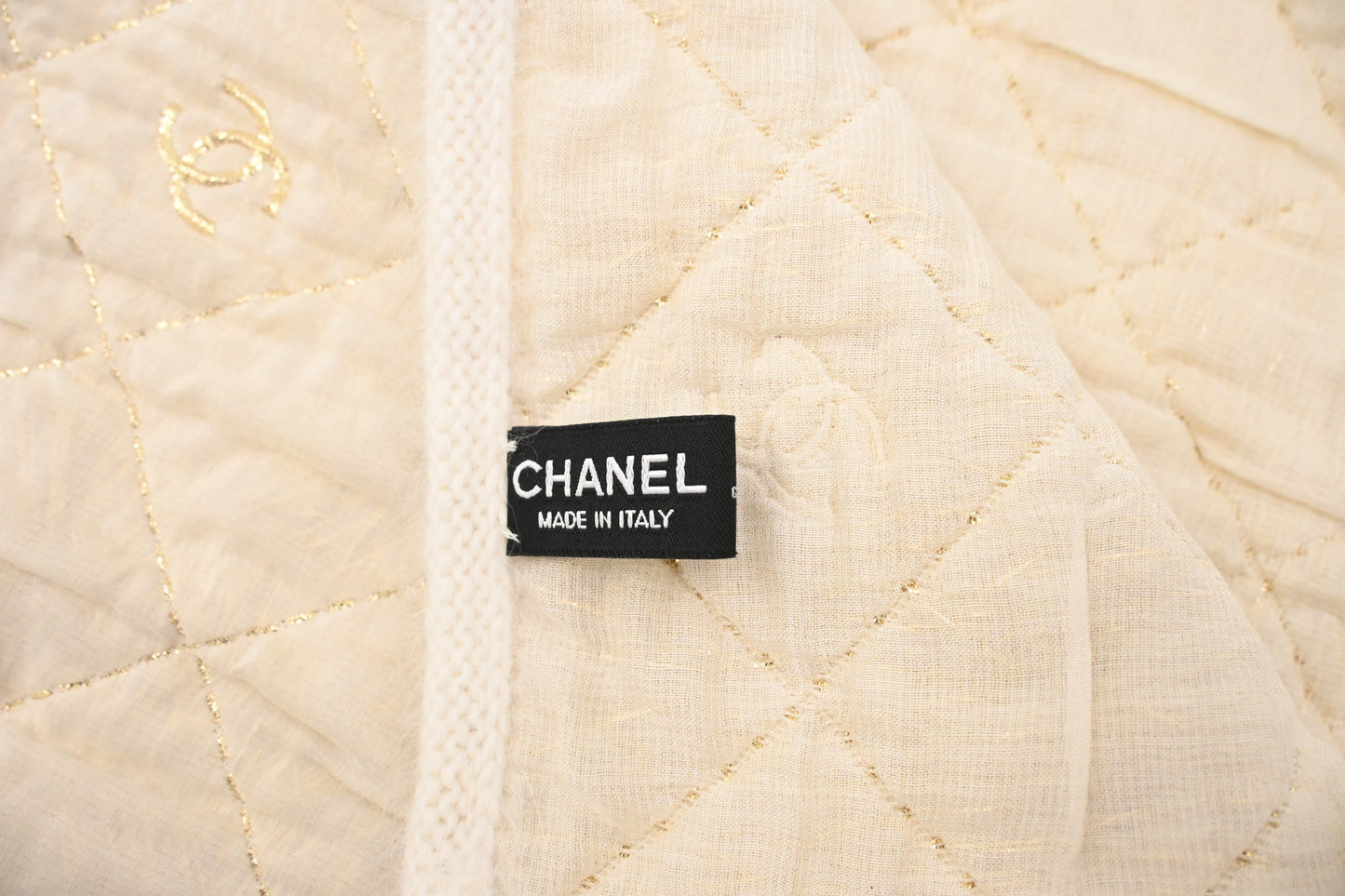 Chanel White and Gold Quilted Scarf