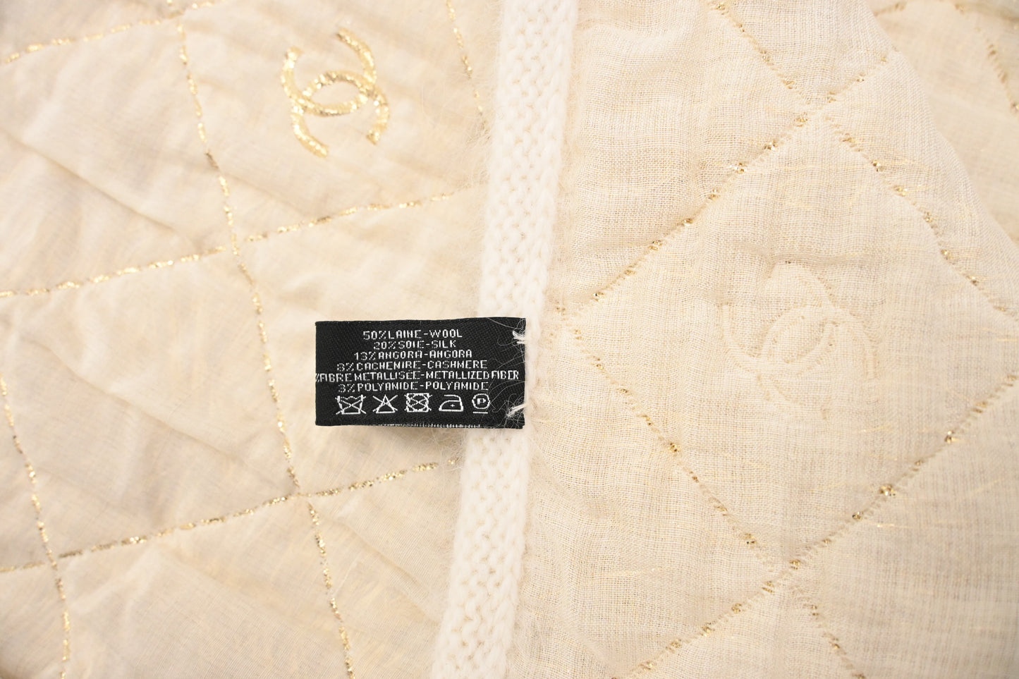 Chanel White and Gold Quilted Scarf