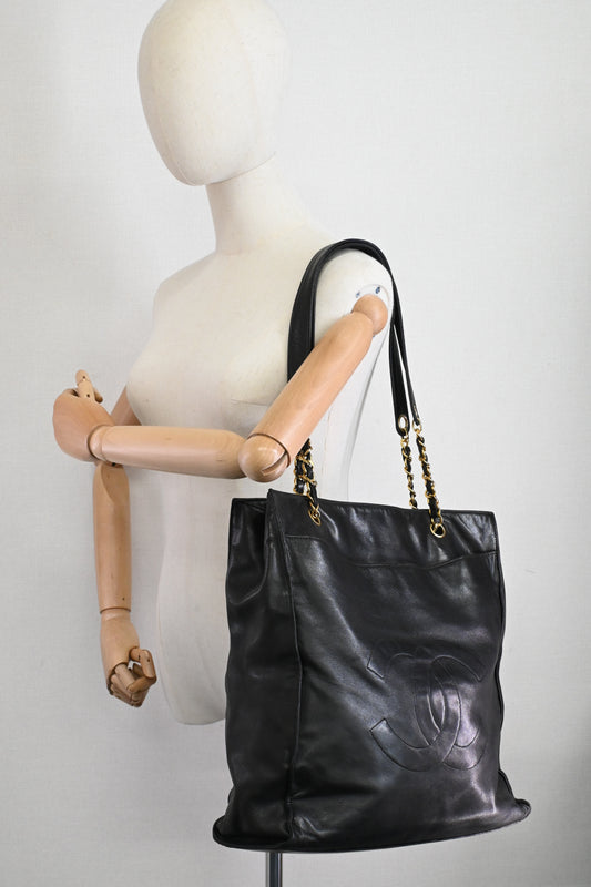 Chanel Large Chain Tote in Black Leather