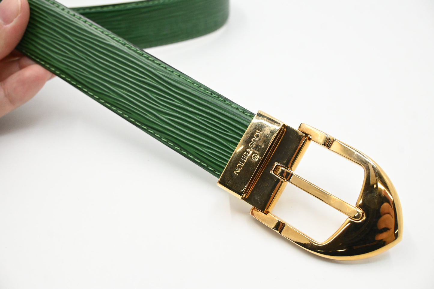 Louis Vuitton 85/34 Belt in Green Epi Leather