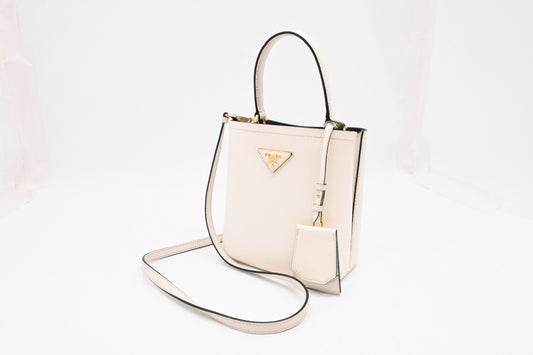 Prada Panier Bucket Bag in White Leather