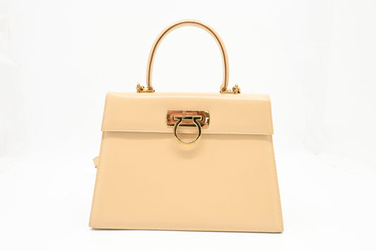 Ferragamo Gancini Handbag in Beige Leather