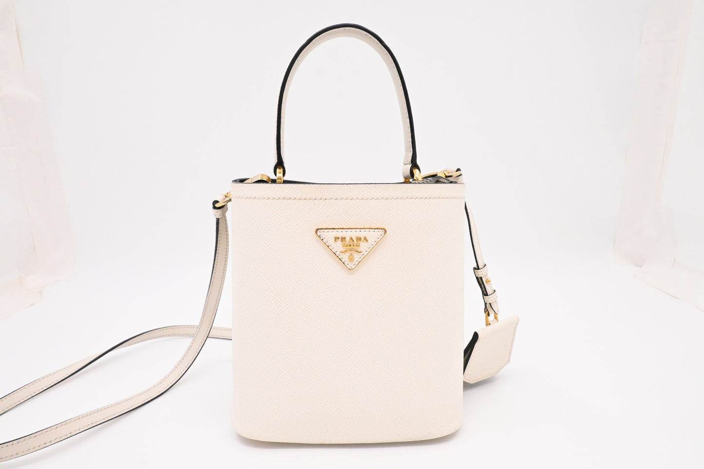 Prada Panier Bucket Bag in White Leather