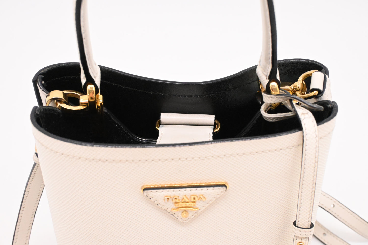 Prada Panier Bucket Bag in White Leather