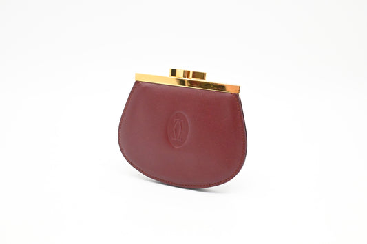 Cartier Kisslock Coin Case in Burgundy Leather