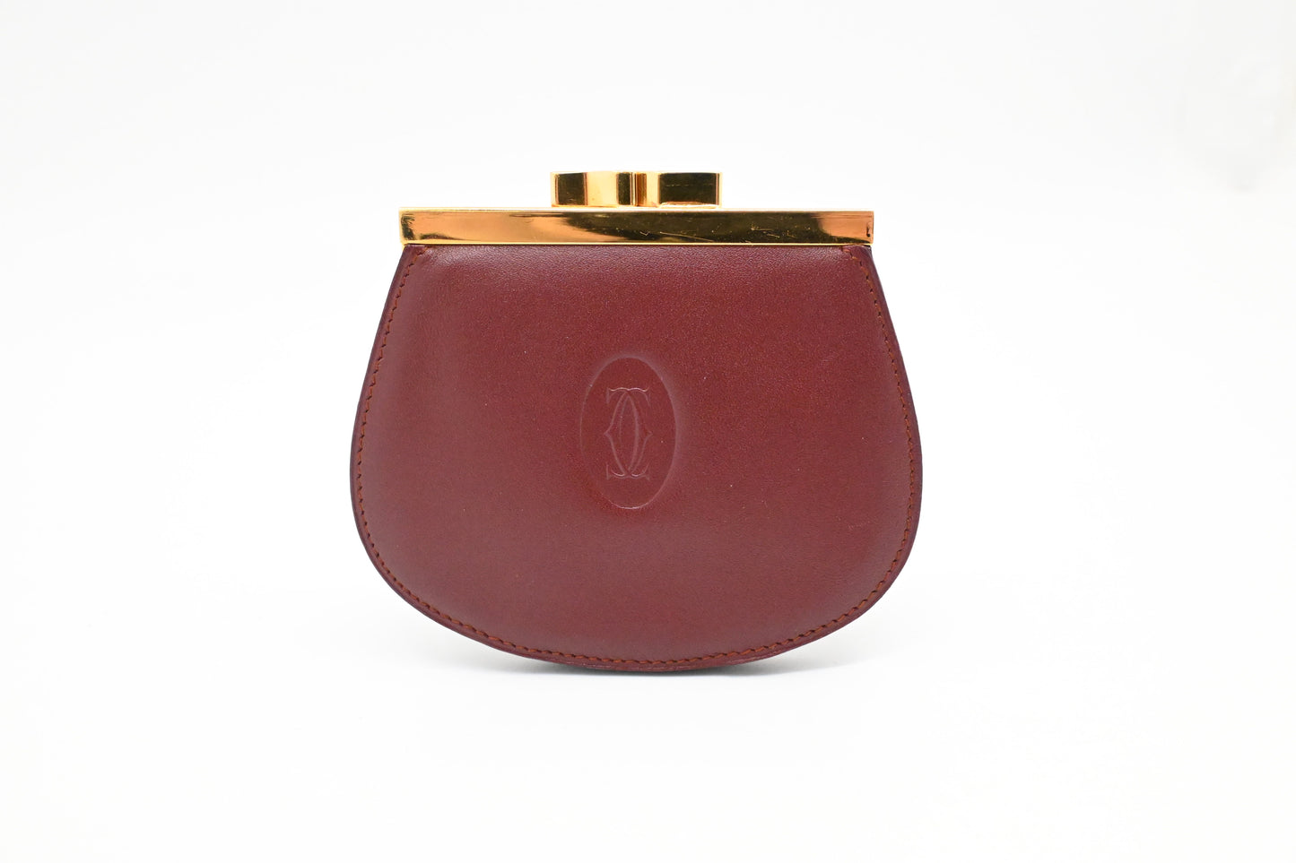 Cartier Kisslock Coin Case in Burgundy Leather